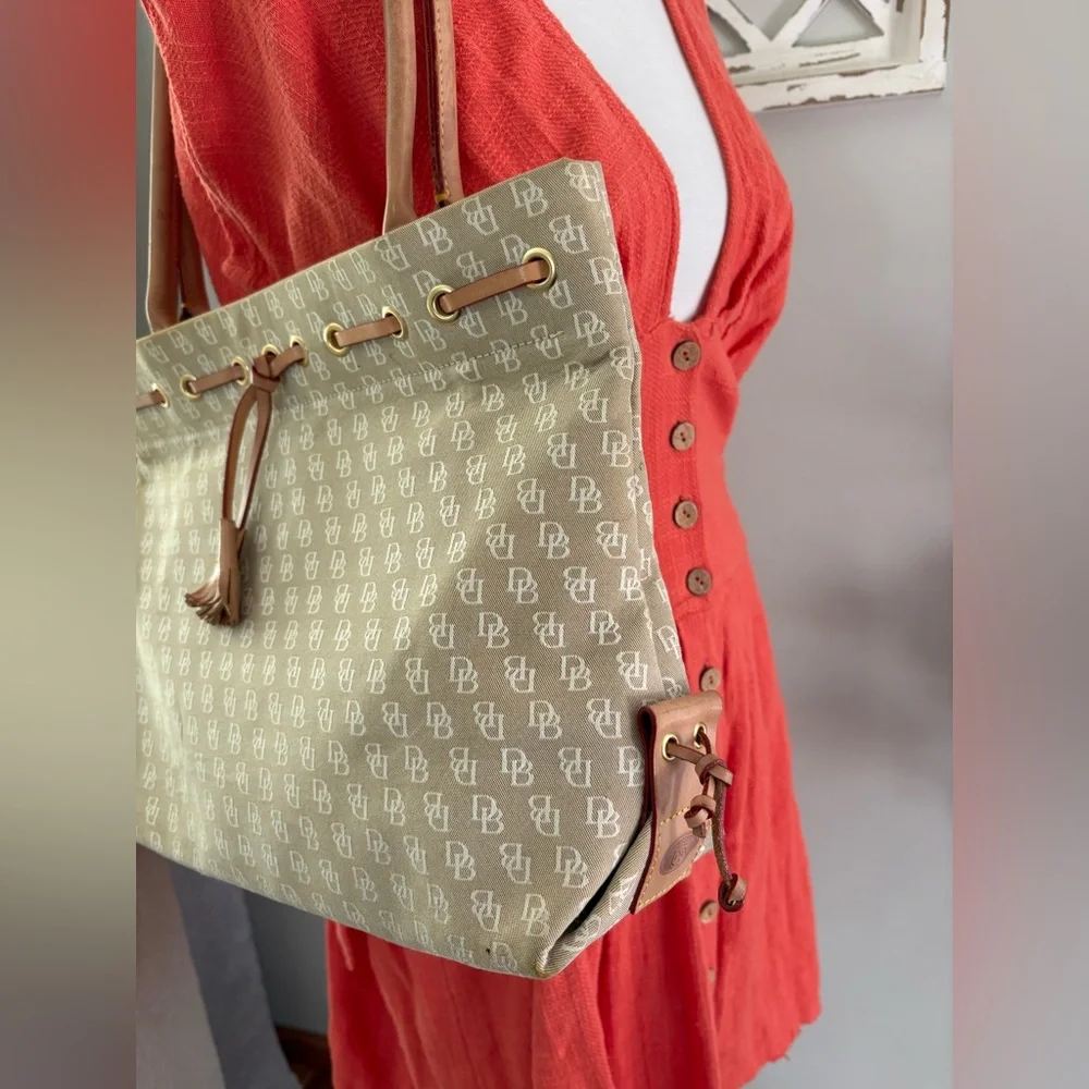 Dooney & Bourke Signature Canvas / Leather Satchel Tote In Tan